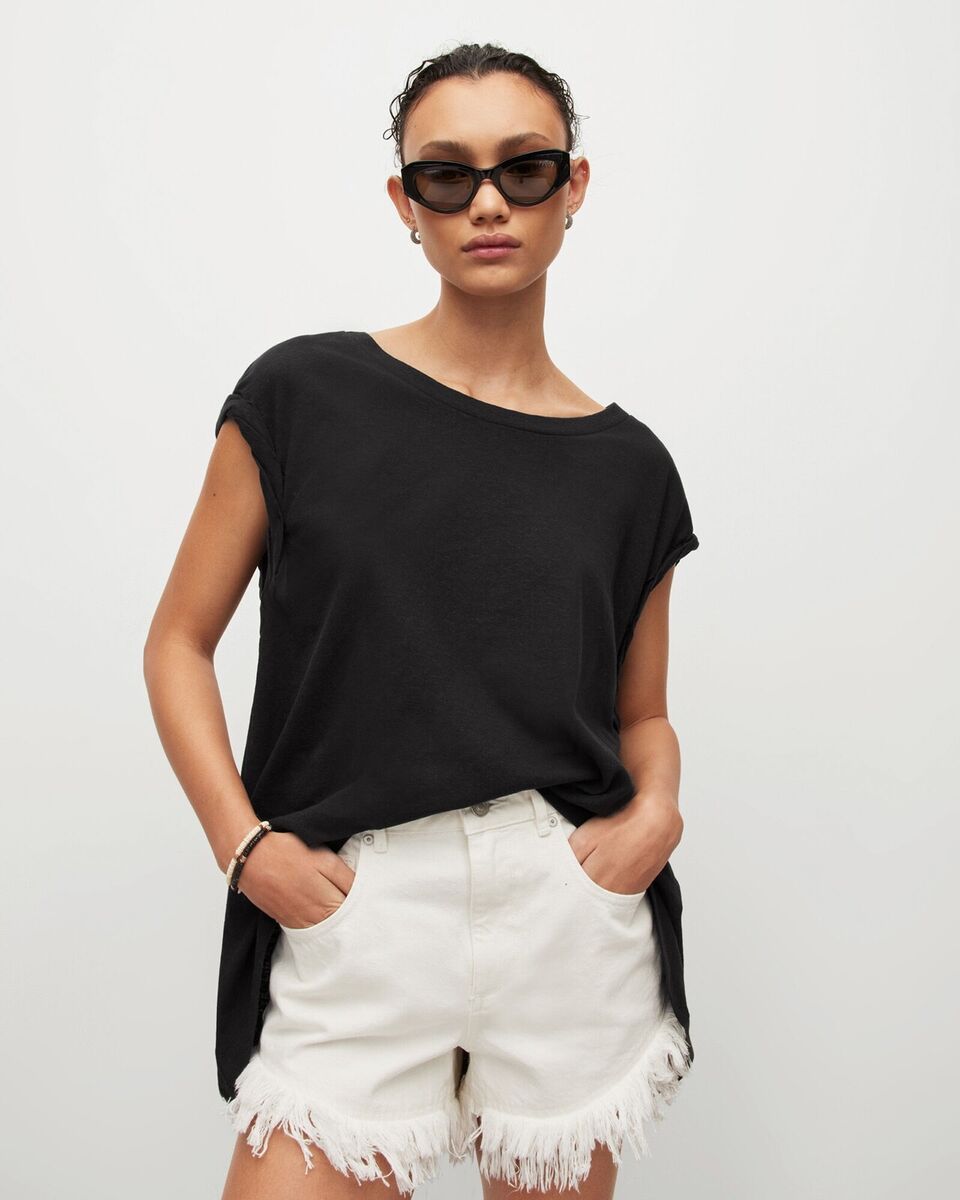 All Saints Womens Sanza Linen Blend Designer Oversized Tank All Saints Womens Sanza Linen Blend Designer Oversized Tank