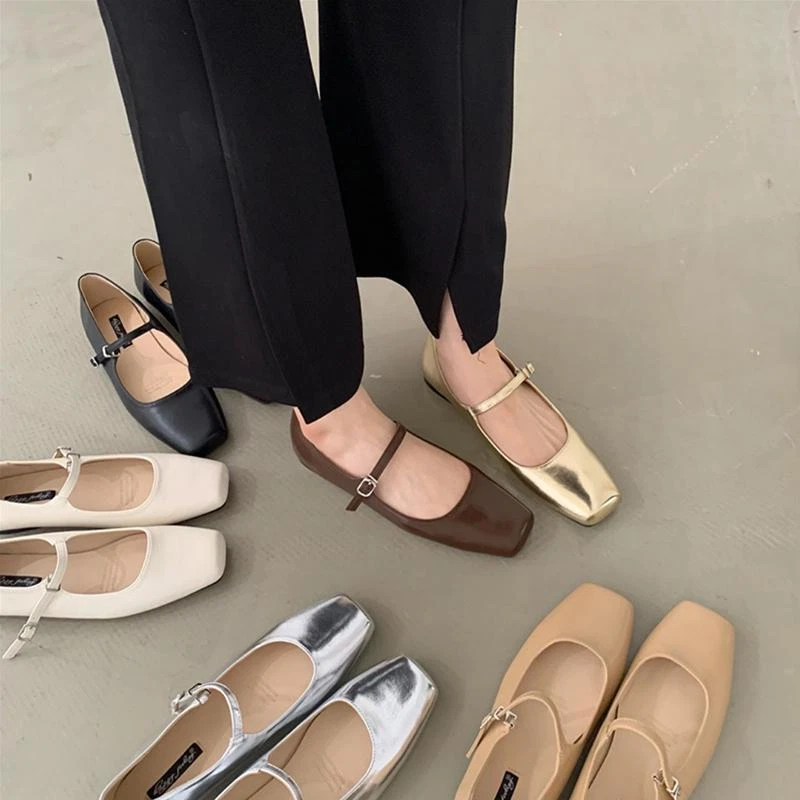 Womens Mary Jane Ballet Shoes Fashion Dance Flats Square Toe