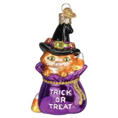 Old World Christmas TRICK-OR-TREAT KITTY (26094) Glass Ornament w/ OWC Box
