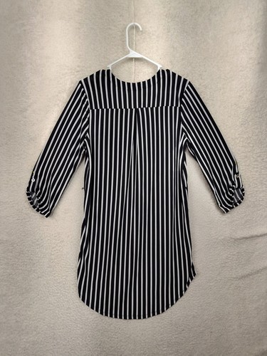 Meraki Women Top Medium Black Striped Poly Blend 3/4 Sleeve Casual Tunic Shirt - Picture 10 of 19