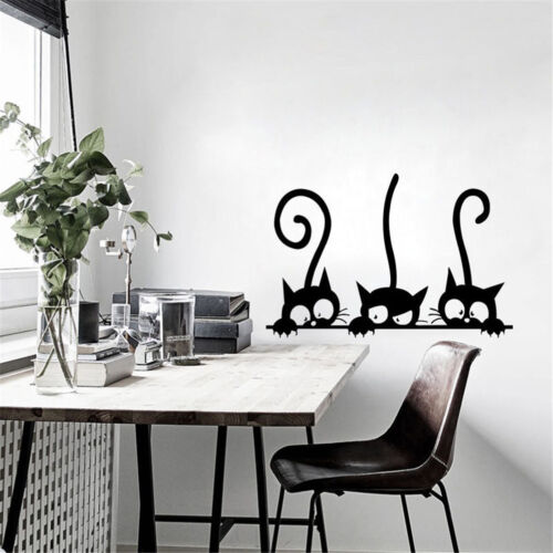removable three black cat wall stickers art decal mural diy kids bedroom deco*$i - Afbeelding 1 van 11