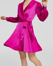 Vince Camuto Women's Pink Satin Shawl Collar Fit & Flare Dress Size 10