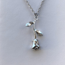 18K Gold Plated Silver Rose Necklace. New