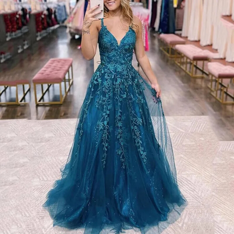 Sexy V-neck evening gown paired with chiffon applique ball birthday gown | eBay Sexy V-neck evening gown paired with chiffon applique ball birthday gown | eBay