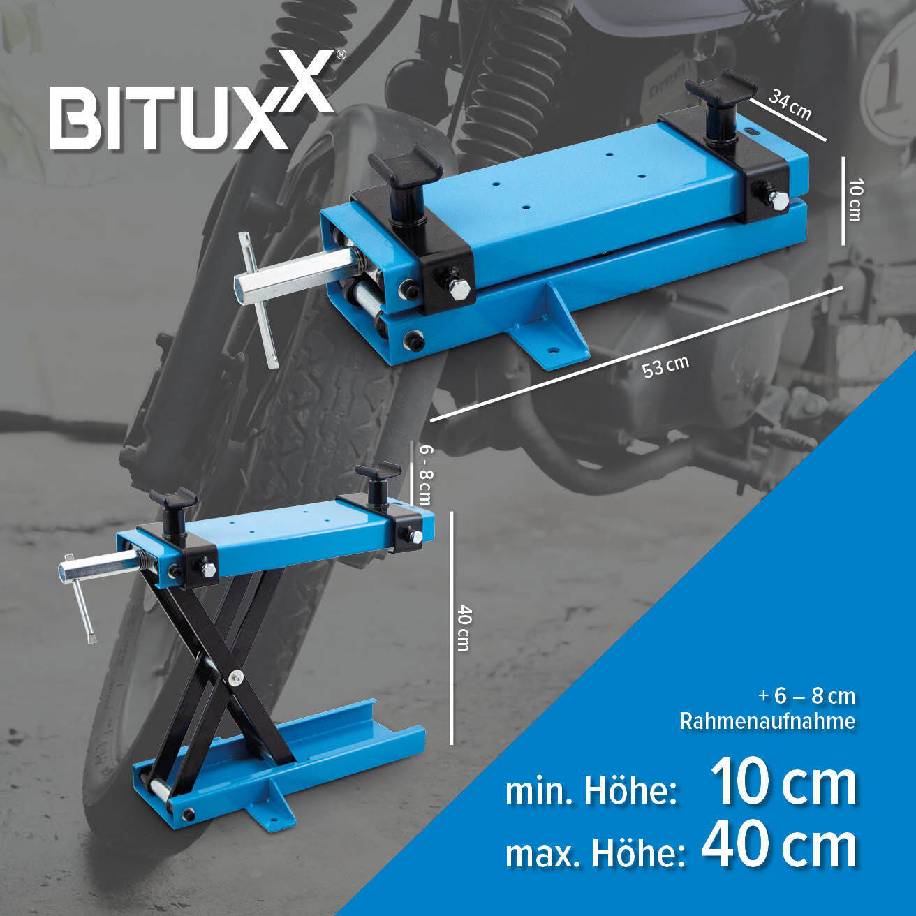 Bituxx Motorrad Montagebock Scherenheber Lift mit Bodenfixierung bis 500kg