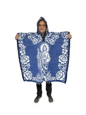 MEXICAN PONCHO WITH HOOD, SAN JUDAS , SAINT JUDE , BLANKET, ONE SIZE, ROYAL BLUE