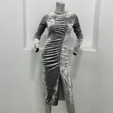 Future Collective Velvet Gray  Ruched Midi Dress Kalhana Barfield Brown Size S