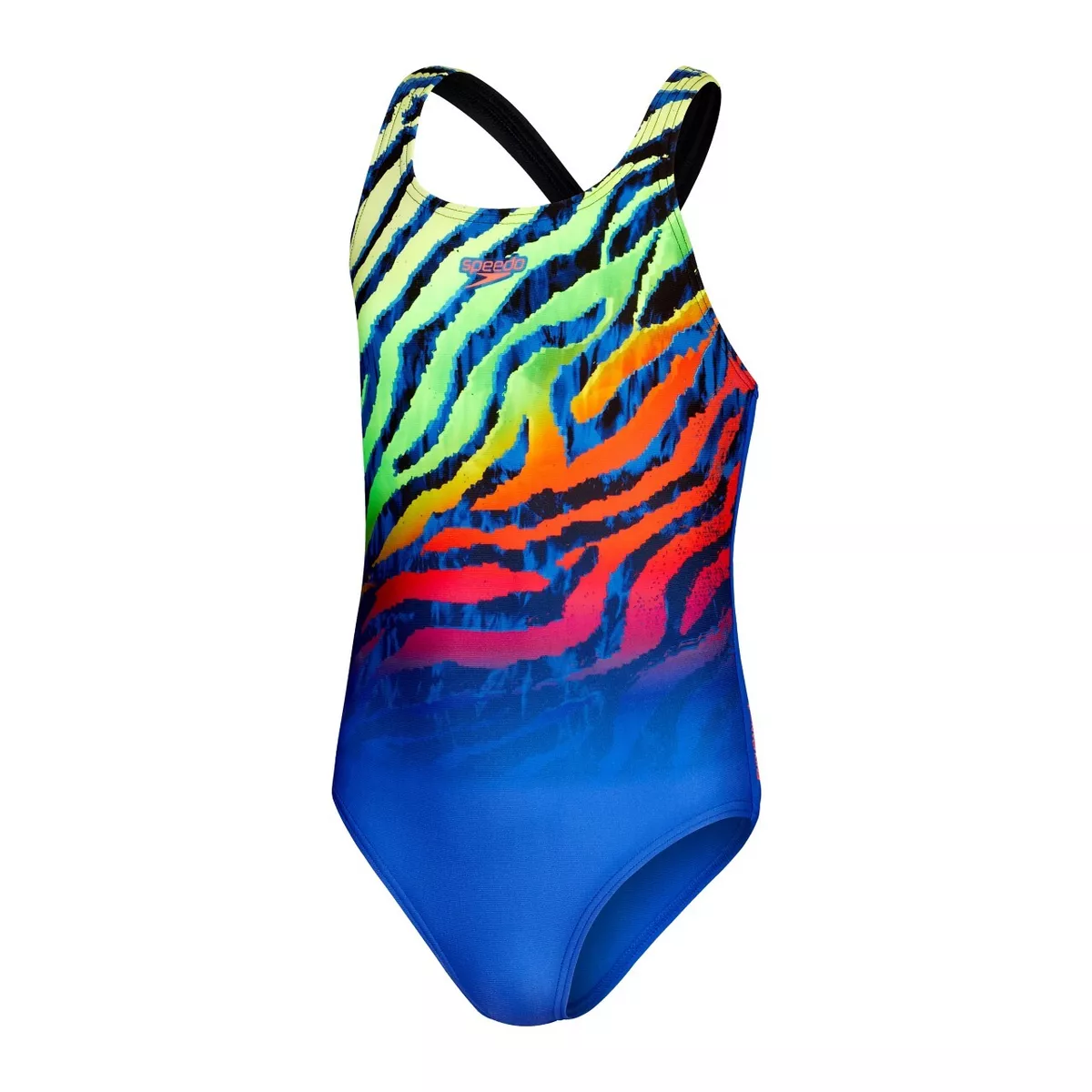 SPEEDO GIRLS DIGITAL PLACEMENT MEDALIST JUNIOR SWIMSUIT BLUE MULTI TIGER