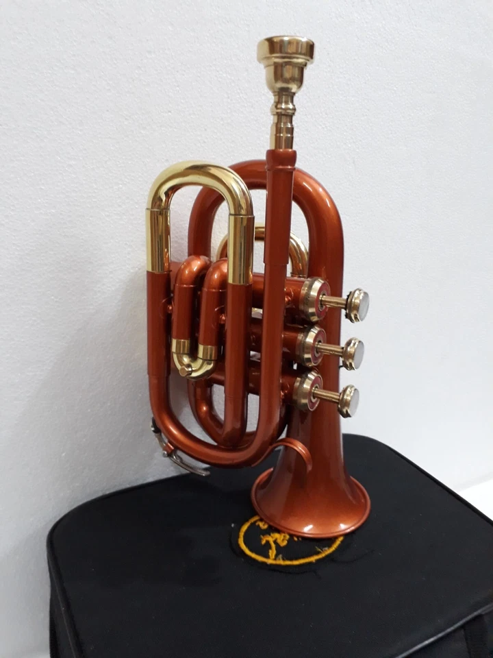 VENTA DE VERANO Mini Trompeta de Bolsillo NUEVO ASPECTO COBRE LATÓN Bb + FUNDA GRATIS + M/P Foto 4 de 4