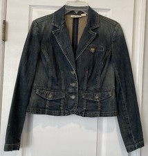 Women's DKNY Jean Jacket Size Small S Petites Blue Denim Fitted Cotton