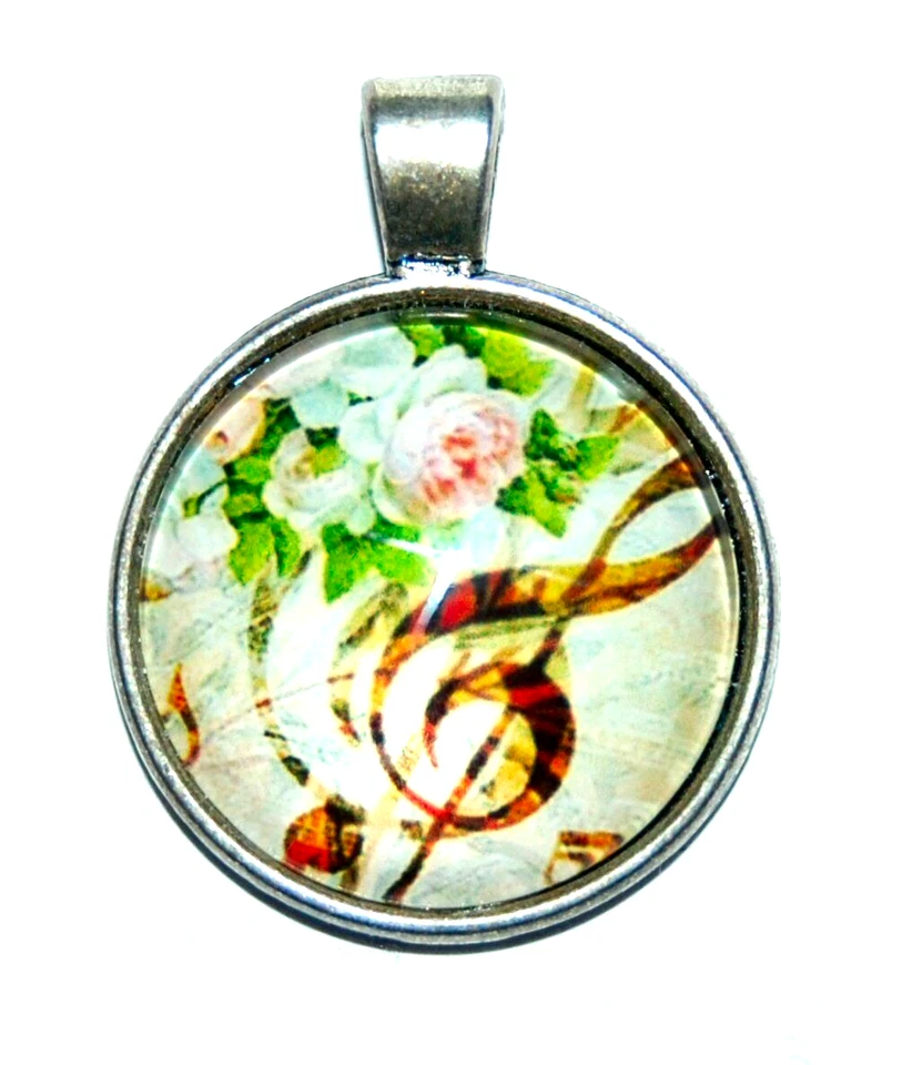 COLLAR COLGANTE MÚSICA CLAVE G VIDRIO HECHO EN EE. UU. Cadena de bambú #L3B ¡Vendedor de EE. UU.! Foto 2 de 3