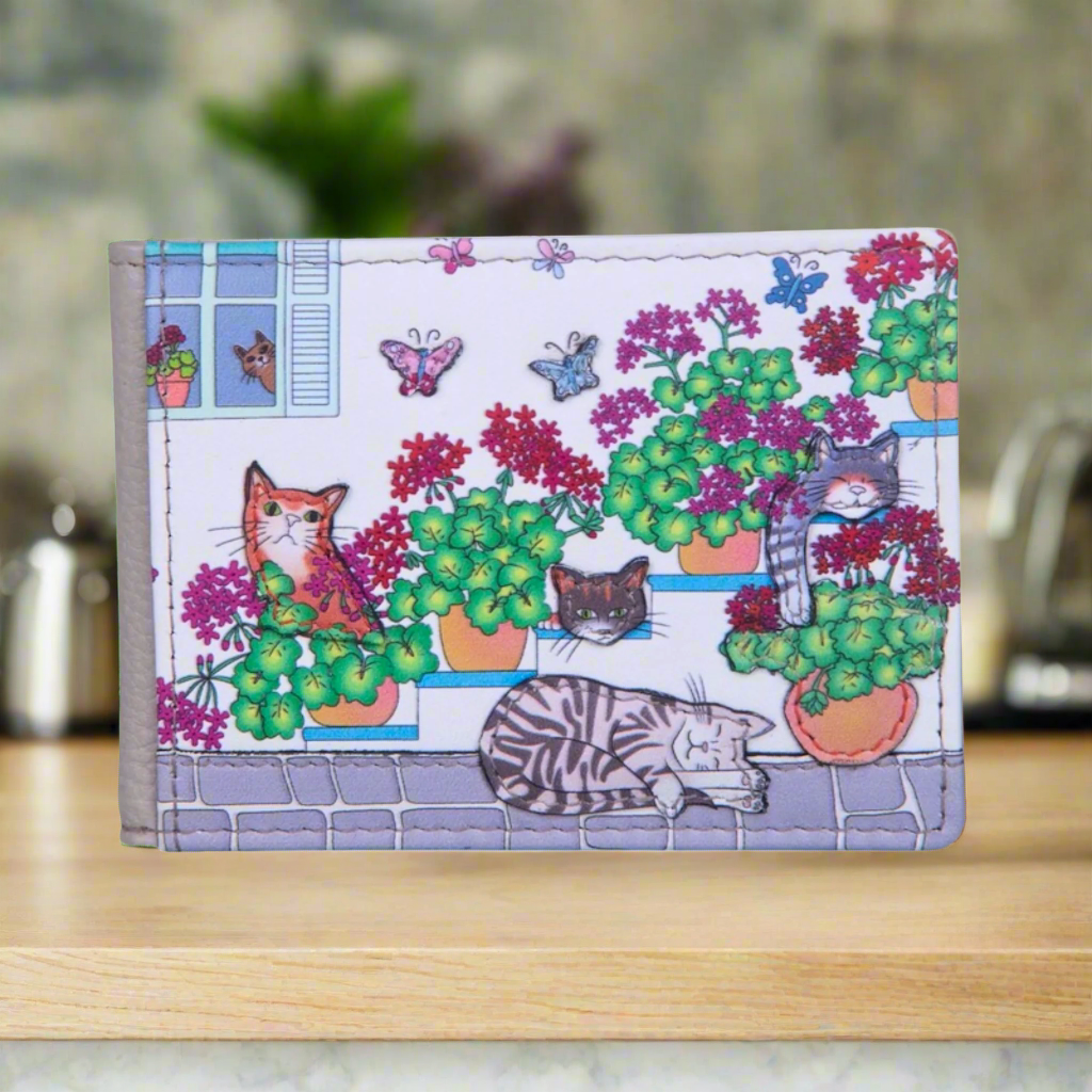 Santorini Cat Card Holder Wallet by MALA Leather Ladies Slim Credit Photo ID
