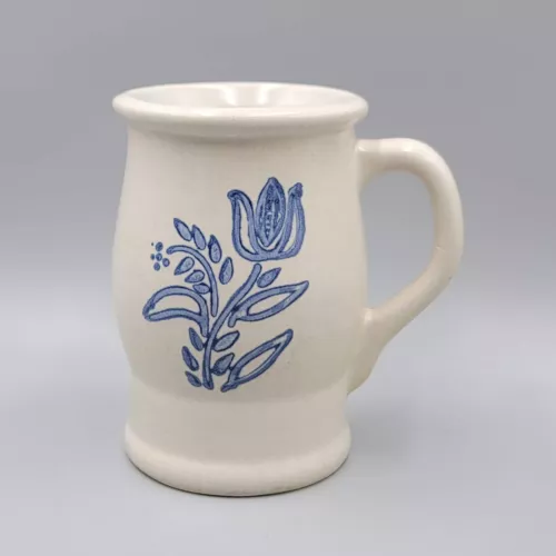 Vintage Pfaltzgraff Yorktowne Barrel Coffee Mug Blue Tulip Stoneware