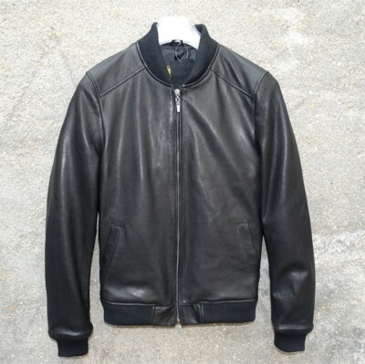 Mens Classy Black Bomber Jacket Genuine Lambskin Leather Italian Biker Slim Coat