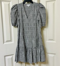 Calvin Klein Short Puff Sleeve Flounce Hem Waistless Gauze Dress, Size-4