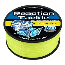 Reaction Tackle Braided Fishing Line / Braid - Hi Vis Yellow 4 and 8 Strands