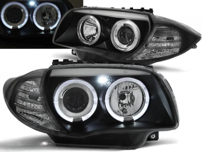 Paire de feux phares BMW Serie 1 E87/E81/E82/E88 de 2004 a 2011 angel eyes noir - Photo 1/2