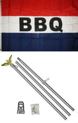 3x5 Advertising BBQ Barbecue Red White Blue Flag Aluminum Pole Kit Set 3'x5'