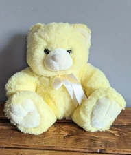 Vintage HUGFUN Yellow Teddy Bear Plush 9" Stuffed Animal - Care Bear Style