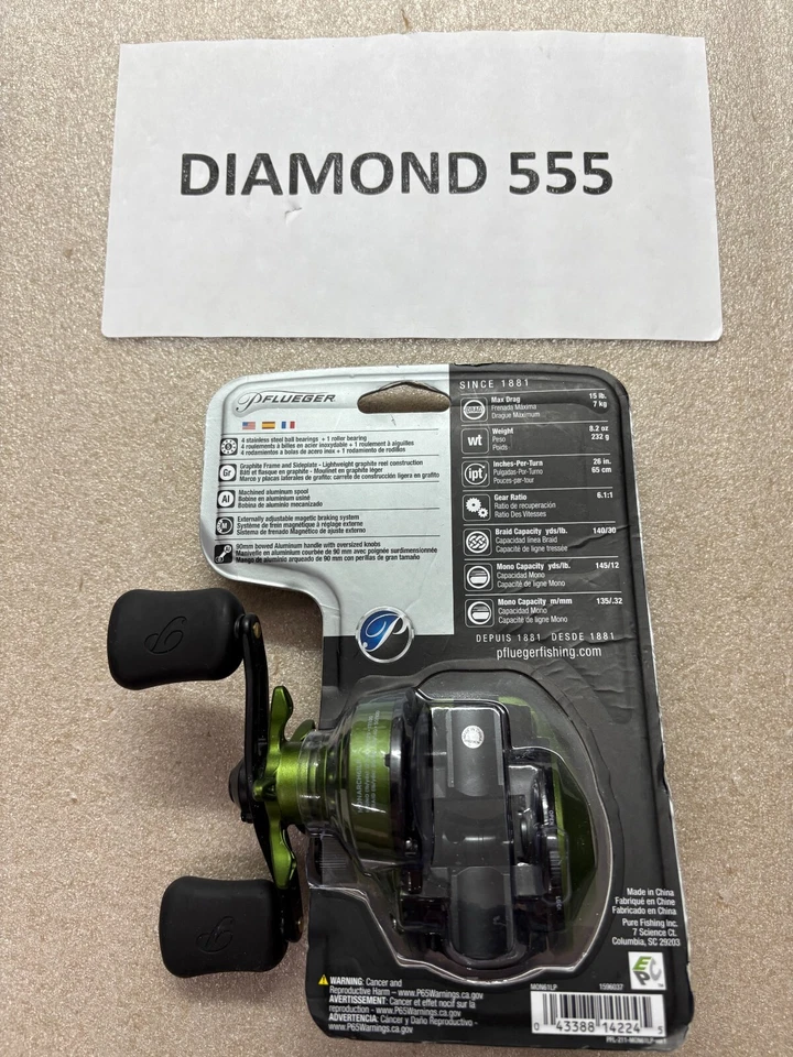 Pflueger Monarch Cebo Fundición 4 Rodamientos Negro/Verde Diestro | 2245 Foto 2 de 2