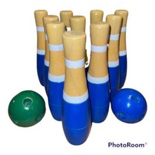 Wooden Lawn Bowling Set 10 Pins 2 Balls Hey Play Outdoor Game Family Fun