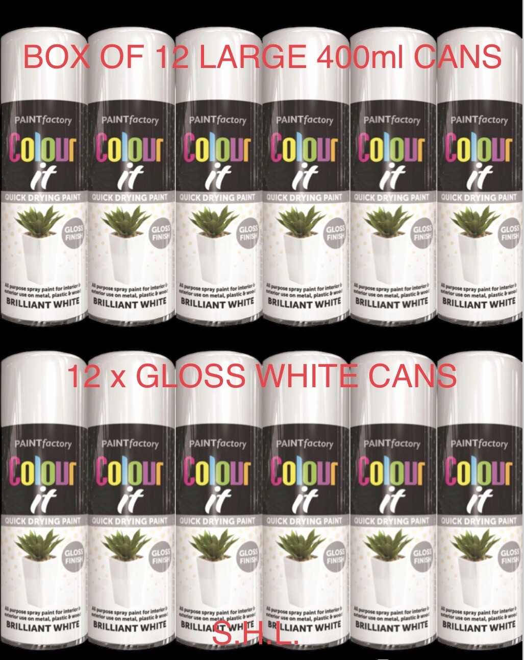 BOX OF 12 LARGE 400ml GLOSS WHITE SPRAY PAINT eBay