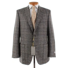 Canali NWT Wool Blend Sport Coat Size 54R (44R US) In Gray w/ Brown Plaid
