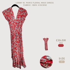 Lenny B Paris Red Floral Maxi Dress Wrap Style size 2