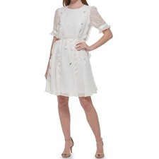 NWT Tommy Hilfiger Short Sleeve Knee-Length Fit and Flare Chiffon White Size 8