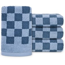 4 PCS Blue Checkered Hand Towels 13x29 Cotton Face Hair Bathroom Decor