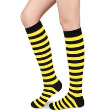 Knee High Socks for Women Knee Socks Tube Socks One Size Black Yellow Stripes
