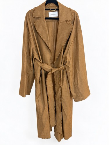 Zimmermann Rife Wrap Trench S/M Brown Tan Plaid Wool Fringe MSRP $1600