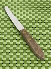 Burns Mfg Co Stainless Grapefruit Knife Wood Handle USA Curved Serrated - 7"