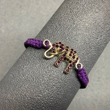 Exotic Elephant Bracelet Adjustable Cord Silver Purple Rhinestone Chic Retro