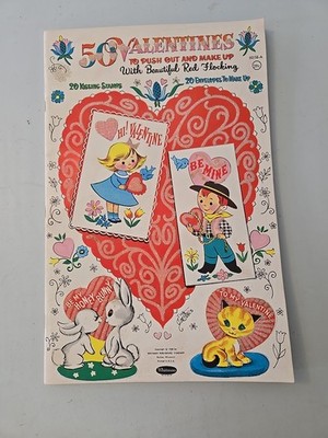 RARE Uncut ORIGINAL 1960 Whitman 50 Valentines to Push Out and Make Up Flocked