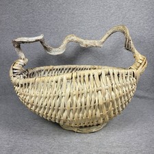 Primitive Woven Wicker Basket With Twisted Wood Handle Rustic Farmhouse Decor 18