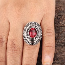 Red Garnet Gemstone 925 Sterling Silver Jewelry Handmade Boho Ring Gift For Her