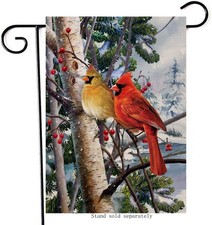 12x18 Winter Welcome Burlap Garden Flag with Cardinal Birds - Double-Sided Charm