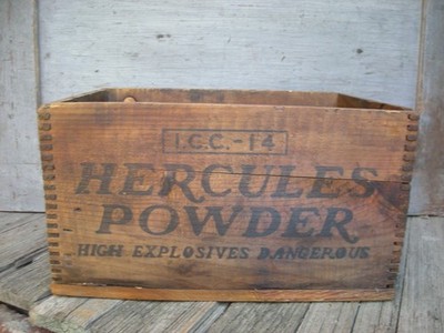 Antique HERCULES POWDER 25LB HIGH EXPLOSIVES TUNNEL Wood Crate Box - 13''x9''x8'' -