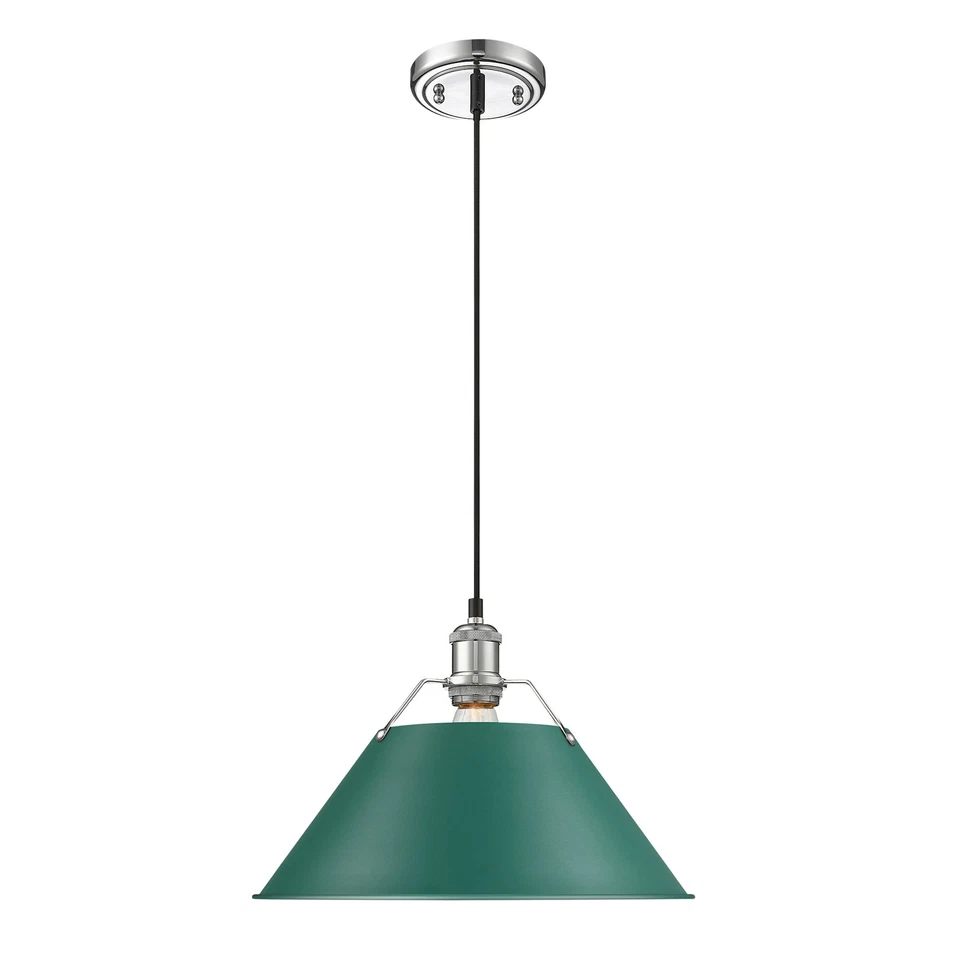 Colgante Golden Lighting 3306-L CH Orwell 14"W - Tonos Cromo/Verde Pino Foto 2 de 4