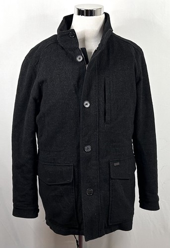 Tumi Size Large Pea Coat w/ Removable Lining & Pack Away Hood Dark Gray Zip Up - Picture 2 of 10