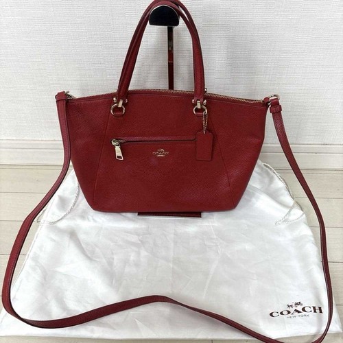 COACH Handbag Shoulder Bag Medium Logo Leather Red Women's USED FROM JAPAN - Picture 2 of 10
