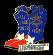 SALT LAKE 2002. OLYMPIC GAMES. US WEST (QWEST) SPONSOR. PIN SHAPED LIKE BOOTS