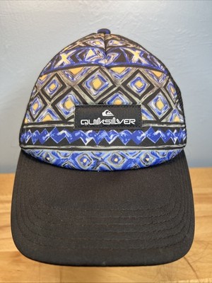 Quiksilver Trucker Hat Black Mesh Snapback  Blue Black Tribal Print 55cm Adjust