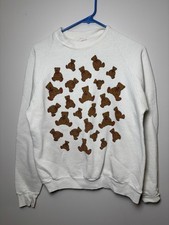Jerzee VTG 1980 vintage white crewneck sweatshirt Teddy Bears Pic Flaw Youth Xl