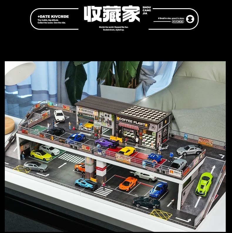 1/64 Diorama Diecast Garage Model LED Lighting Parking Lot Display Case Scene US