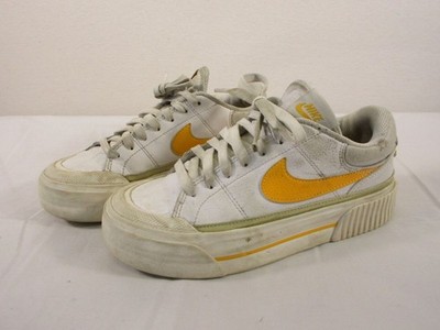 Nike Shoes Womens 6 Platform Low Top White Yellow Swoosh Casual Leather Sneakers
