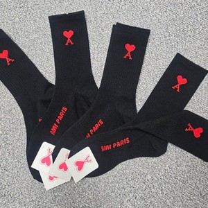 Korean Handmade Black Heart Logo Socks 4 Pairs
