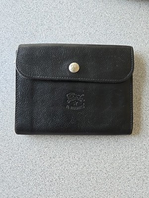 IL BISONTE Leather Bifold Wallet Black Italy 