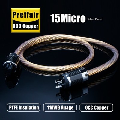 Preffair 7Core OCC Silver Plated Audio Power Cable PTFE Insulation AU/EU/US Plug